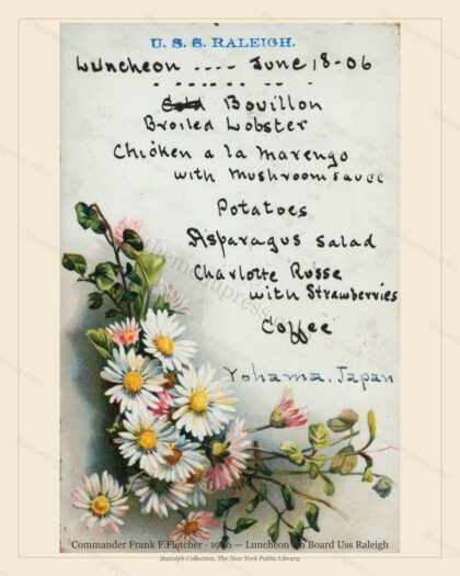 Vintage menu preview — 1906 Vintage Lunch Menu — Commander Frank F.Fletcher, American Military Banquet