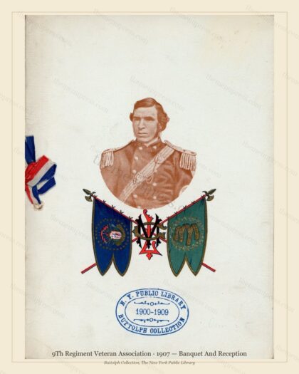 Vintage menu preview — 1907 Vintage Banquet Menu — 9Th Regiment Veteran Association, American Military