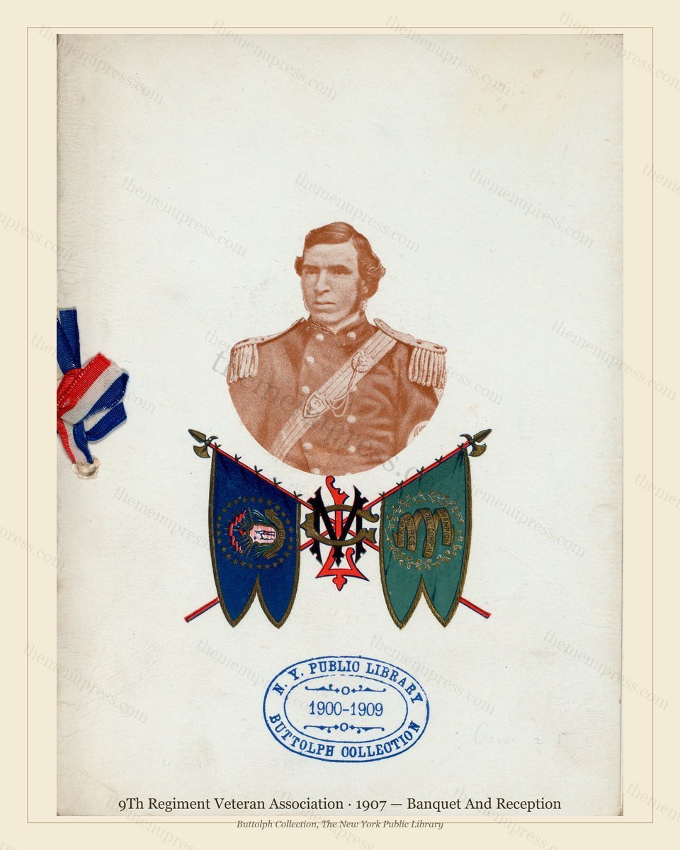 Vintage menu preview — 1907 Vintage Banquet Menu — 9Th Regiment Veteran Association, American Military
