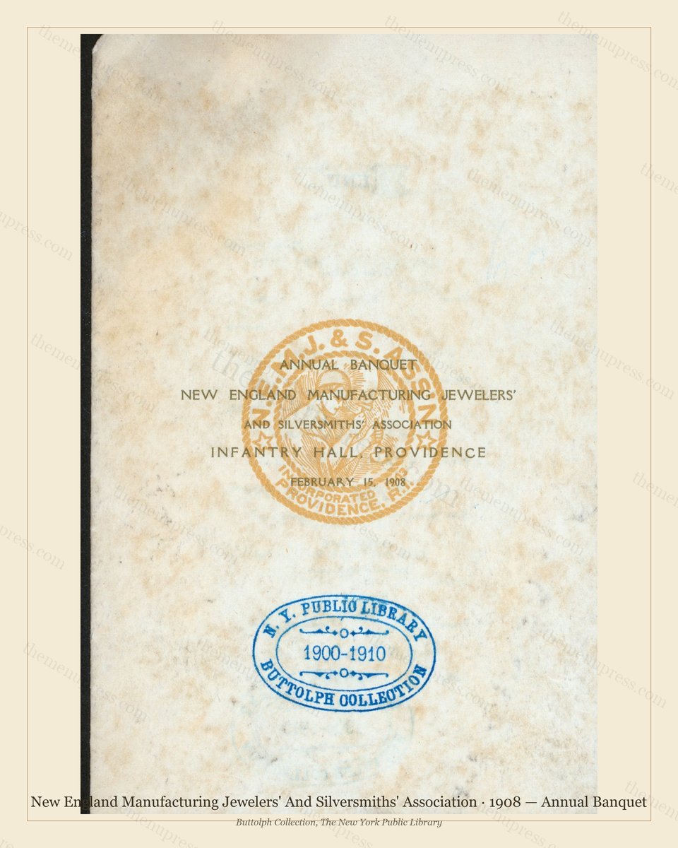 Vintage menu preview — 1908 Vintage Banquet Menu — New England Manufacturing Jewelers' and , American M