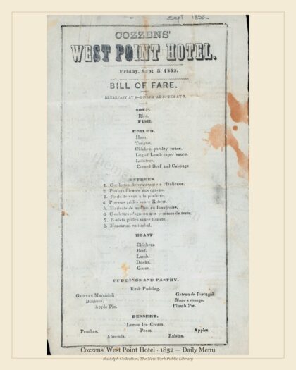 Cozzens' West Point Hotel · 1852 — Daily Menu