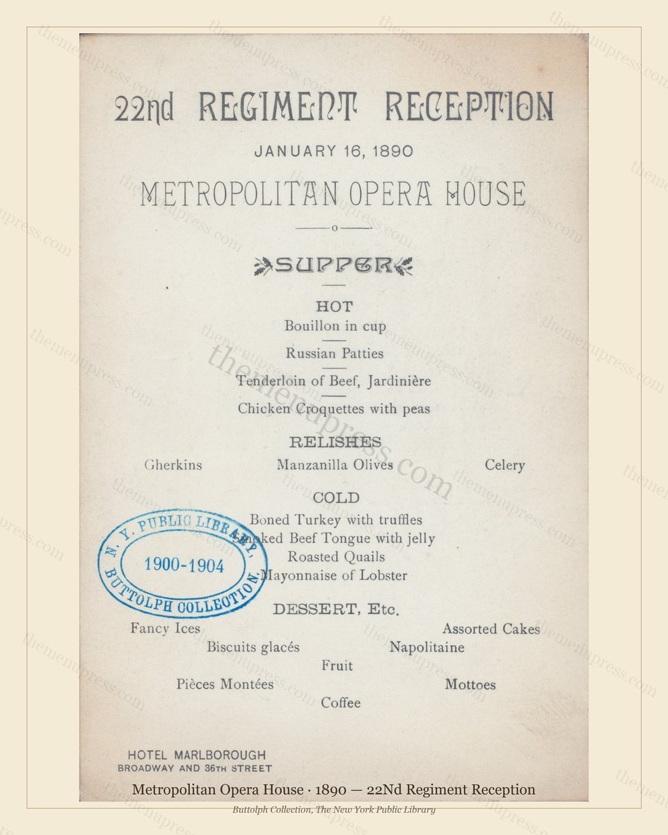 Vintage menu preview — 1890 Vintage Banquet Menu — Metropolitan Opera House, American Military Banquet