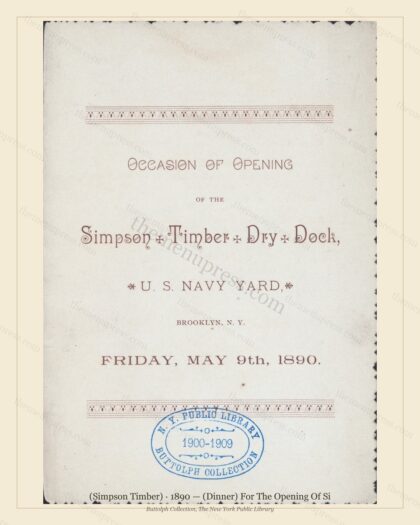 Vintage menu preview — 1890 Vintage Dinner Menu — (Simpson Timber), American Naval Banquet (Complete 4-