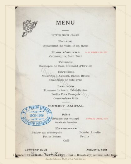Vintage menu preview — 1891 Vintage Breakfast Menu — Chamber of Commerce (New York City?), American Mil