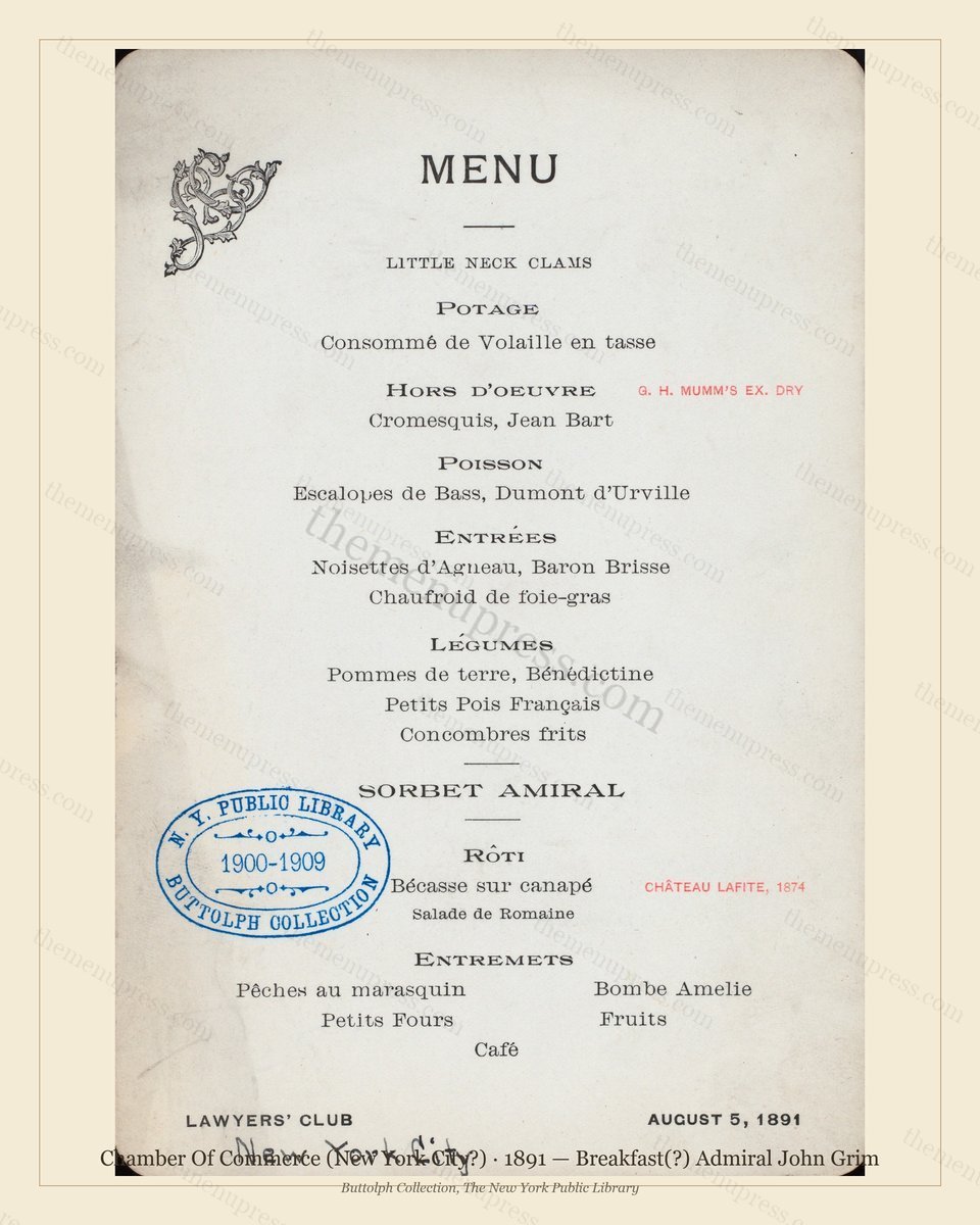 Vintage menu preview — 1891 Vintage Breakfast Menu — Chamber of Commerce (New York City?), American Mil