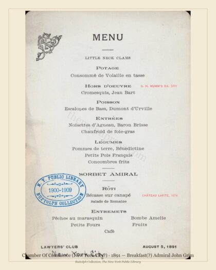 Chamber Of Commerce (New York City?) · 1891 — Breakfast(?) Admiral John Grim