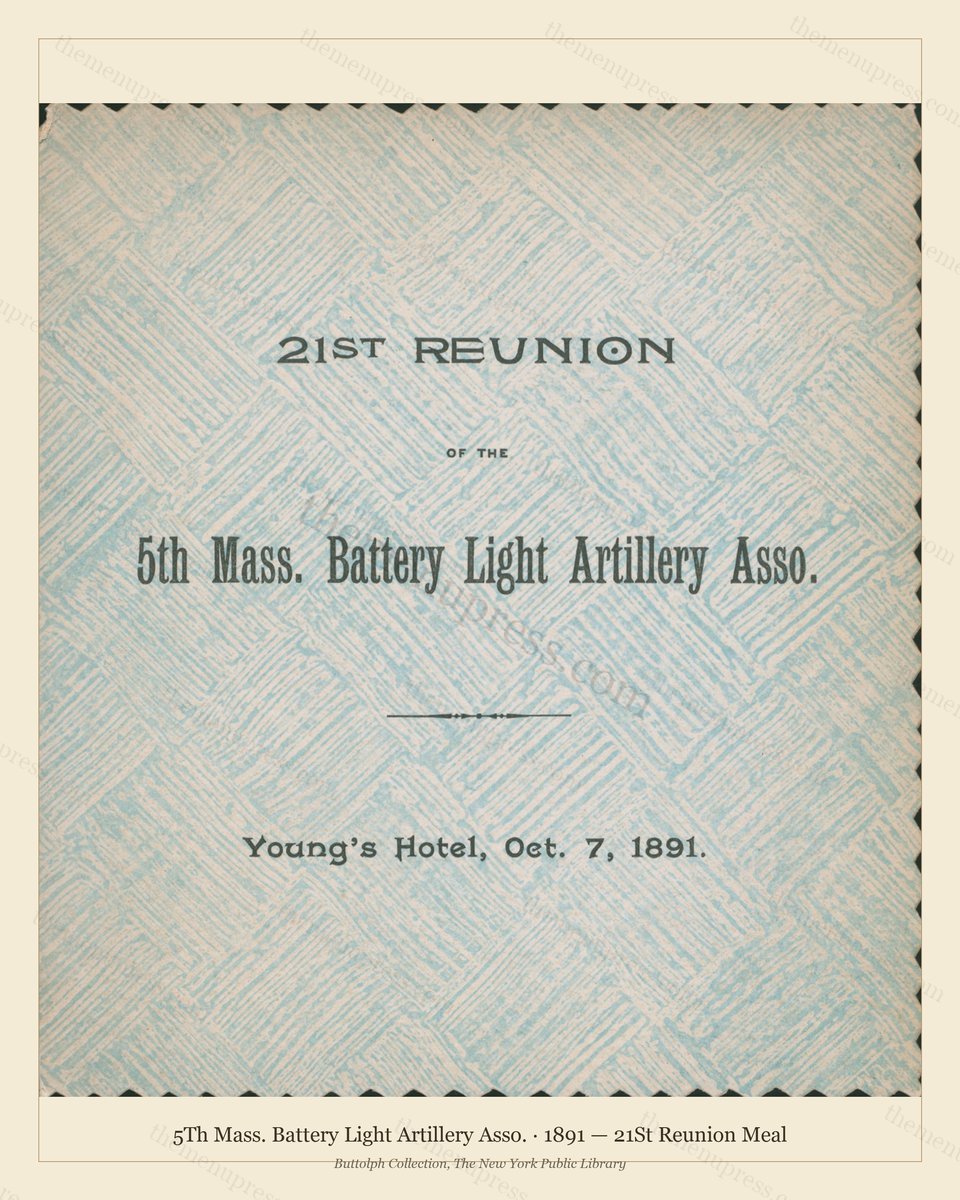 Vintage menu preview — 1891 Vintage Banquet Menu — 5Th Mass. Battery Light Artillery Asso, American Mil