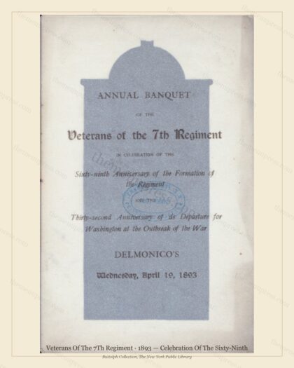 Vintage menu preview — 1893 Vintage Banquet Menu — Veterans of the 7Th Regiment, American Military Banq