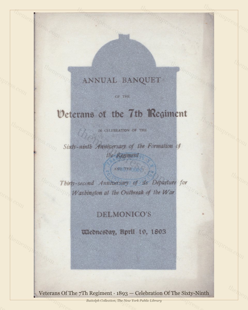 Vintage menu preview — 1893 Vintage Banquet Menu — Veterans of the 7Th Regiment, American Military Banq