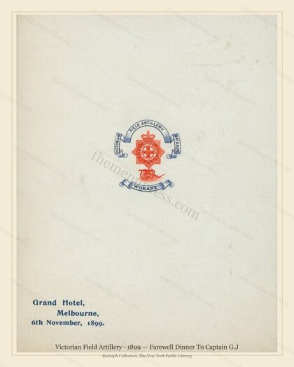 Vintage menu preview — 1899 Vintage Dinner Menu — Victorian Field Artillery, American Military Banquet