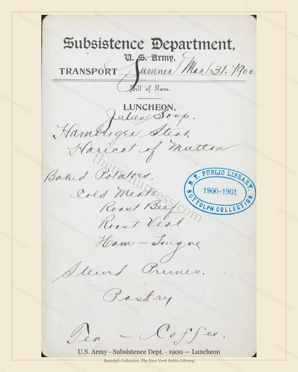 Vintage menu preview — 1900 Vintage Lunch Menu — U.S. Army - Subsistence Dept, American Military Banque
