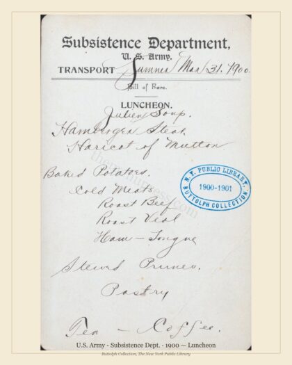 U.S. Army - Subsistence Dept. · 1900 — Luncheon