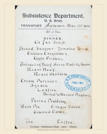 Us Army - Subsistence Dept. · 1900 — Dinner
