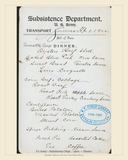 Us Army - Subsistence Dept. · 1900 — Dinner