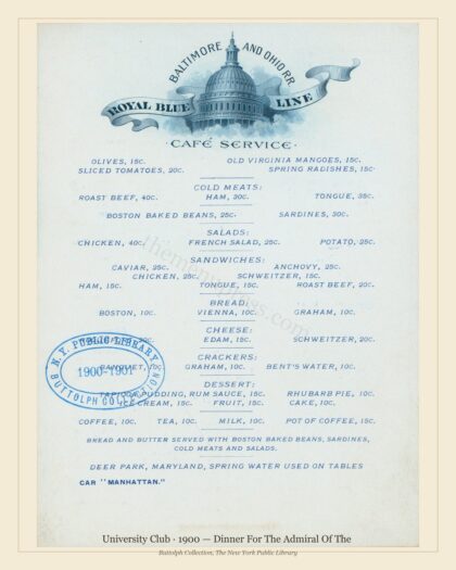 University Club · 1900 — Dinner For The Admiral Of The