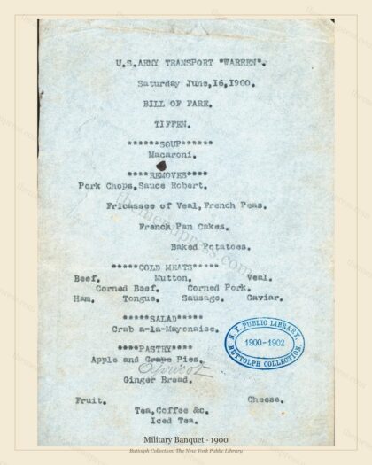 Vintage menu preview — 1900 Vintage Banquet Menu — U.S. Military, American Military Banquet (Complete 2