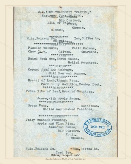 Vintage menu preview — 1900 Vintage Banquet Menu — U.S. Military, American Military Banquet (Complete 2