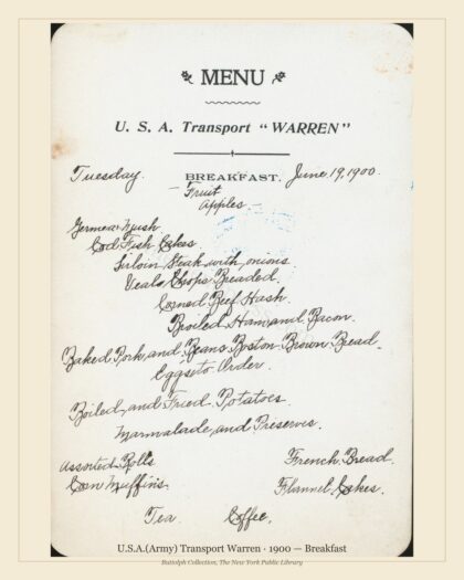U.S.A.(Army) Transport Warren · 1900 — Breakfast