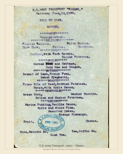 U.S. Army Transport · 1900 — Dinner