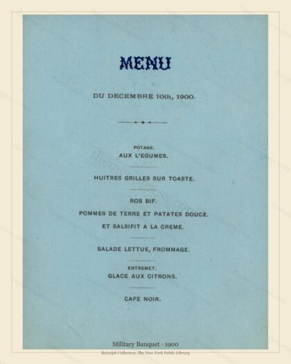 Vintage menu preview — 1900 Vintage Banquet Menu — U.S. Military, American Military Banquet