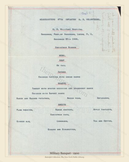 Vintage menu preview — 1900 Vintage Banquet Menu — U.S. Military, American Military Banquet (Complete 2
