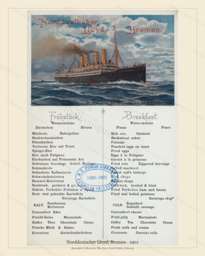 Vintage menu preview — Norddeutscher Lloyd · Breakfast at Sea · 1901