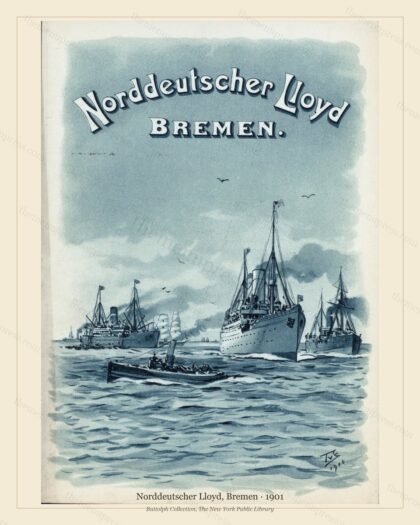 Vintage menu preview — Norddeutscher Lloyd, Bremen · Harbour Scene · 1901