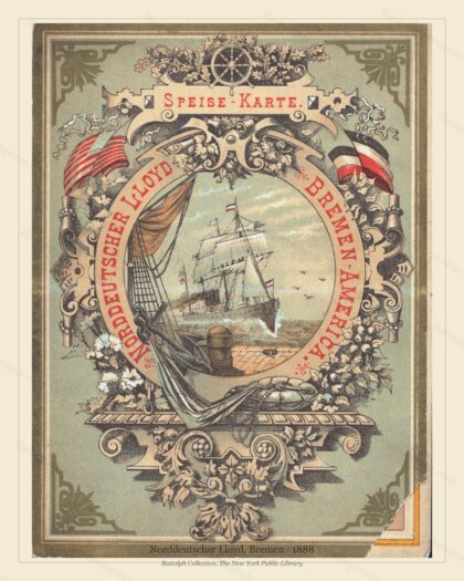 Vintage menu preview — Norddeutscher Lloyd · Bremen–America Service · 1888