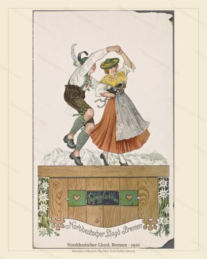 Vintage menu preview — Norddeutscher Lloyd · Dinner à la Carte with Dancing Couple · 1910