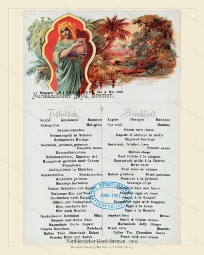 Vintage menu preview — Norddeutscher Lloyd · Frühstück with Allegorical Cover · 1901