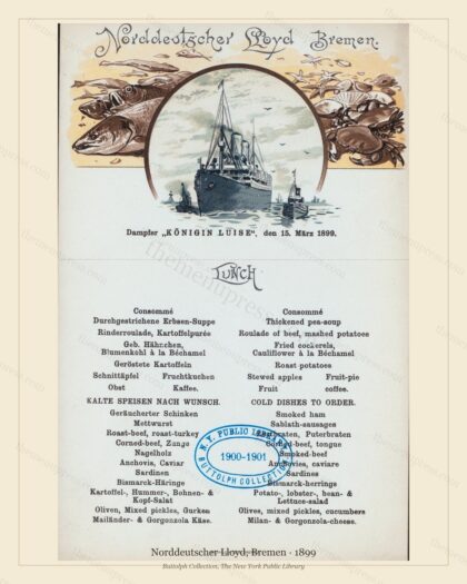 Vintage menu preview — Norddeutscher Lloyd · Königin Luise (Daily Lunch Variant) · 1899