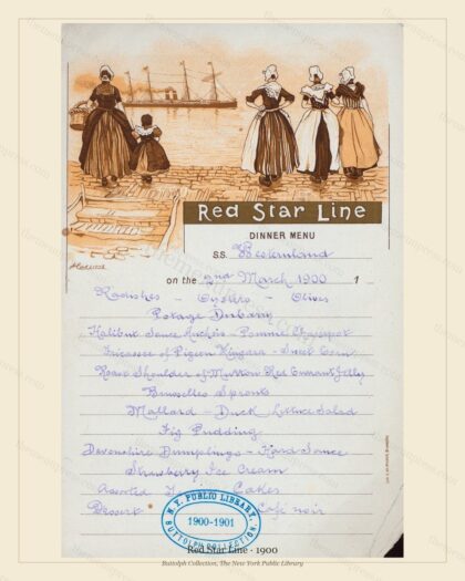 Vintage menu preview — Red Star Line · S.S. Westernland · 1900