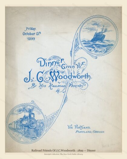 Vintage menu preview — 1899 Vintage Dinner Menu — Railroad Friends of J.C.Woodworth, American Rail Dini