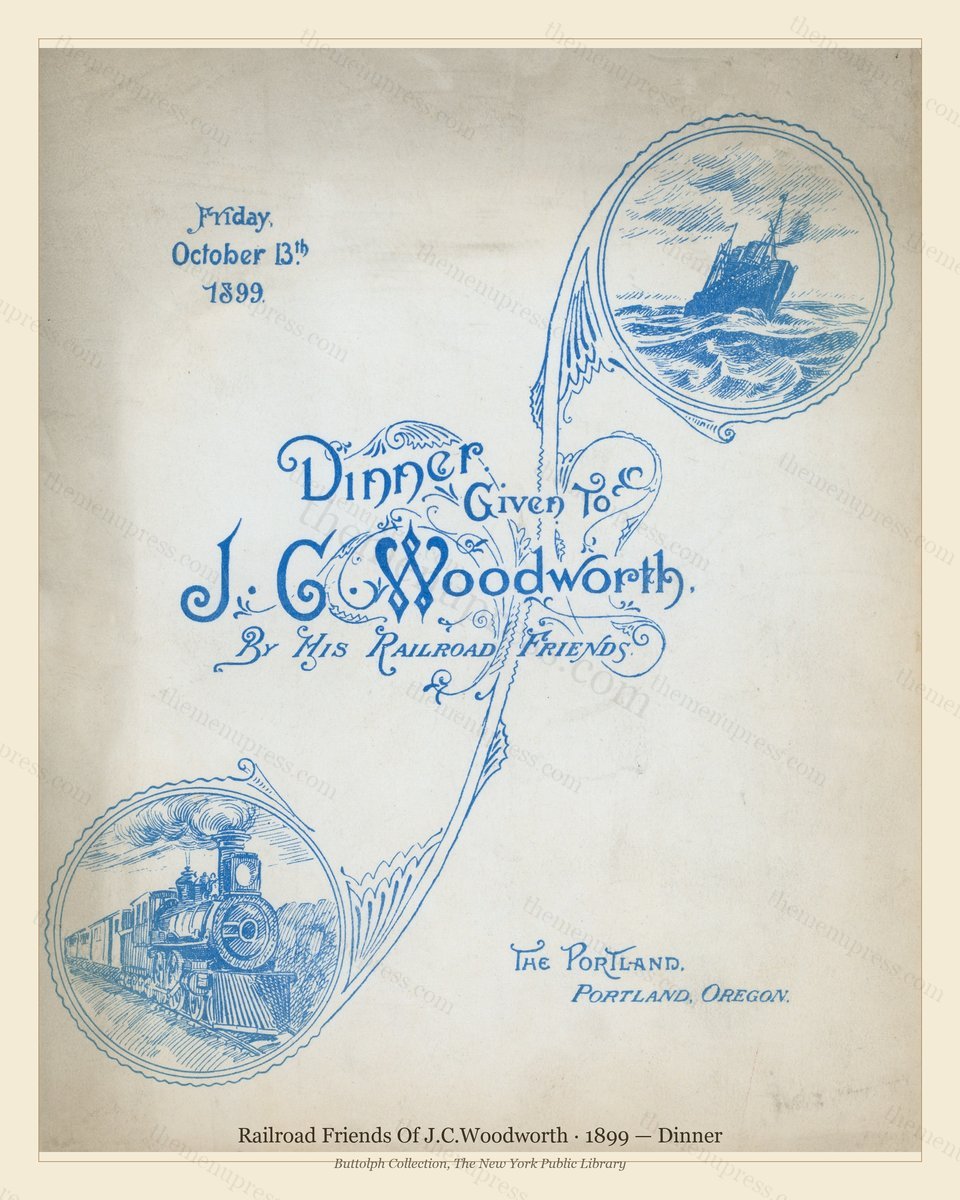 Vintage menu preview — 1899 Vintage Dinner Menu — Railroad Friends of J.C.Woodworth, American Rail Dini