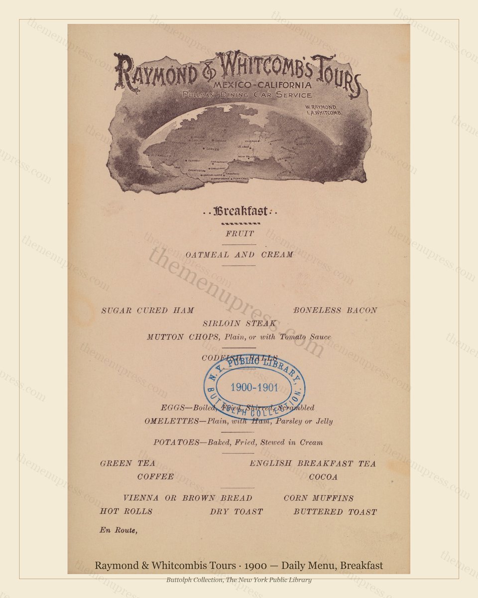 Vintage menu preview — 1900 Vintage Breakfast Menu — Raymond & Whitcombis Tours, American Rail Dini