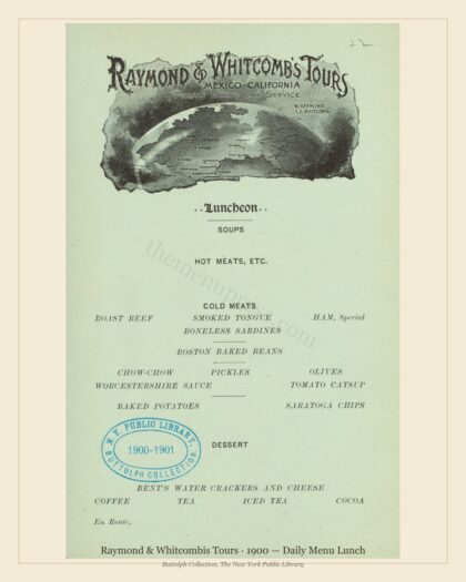 Raymond & Whitcombis Tours · 1900 — Daily Menu Lunch