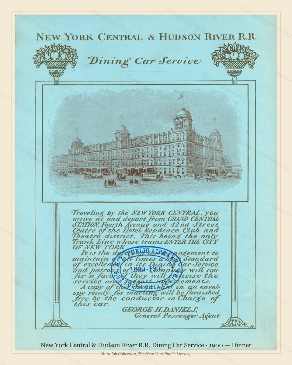 Vintage menu preview — 1900 Vintage Dinner Menu — New York Central & Hudson River R.R, American Rai