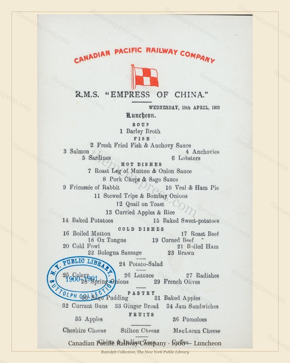 Vintage menu preview — 1900 Vintage Lunch Menu — Canadian Pacific Railway, American Rail Dining Car (Co