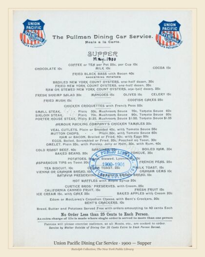 Union Pacific Dining Car Service · 1900 — Supper