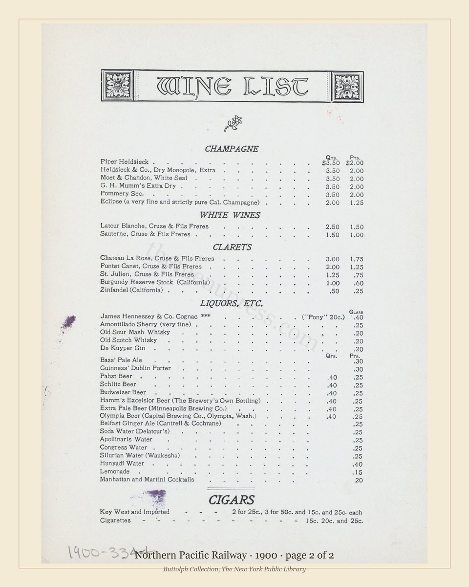 Vintage menu — page 2 of 2