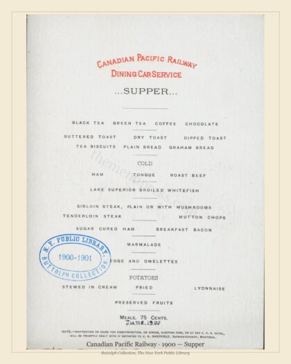 Canadian Pacific Railway · 1900 — Supper