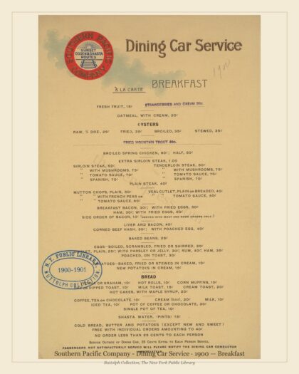 Southern Pacific Company - Dining Car Service · 1900 — Breakfast