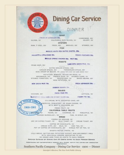 Southern Pacific Company - Dining Car Service · 1900 — Dinner