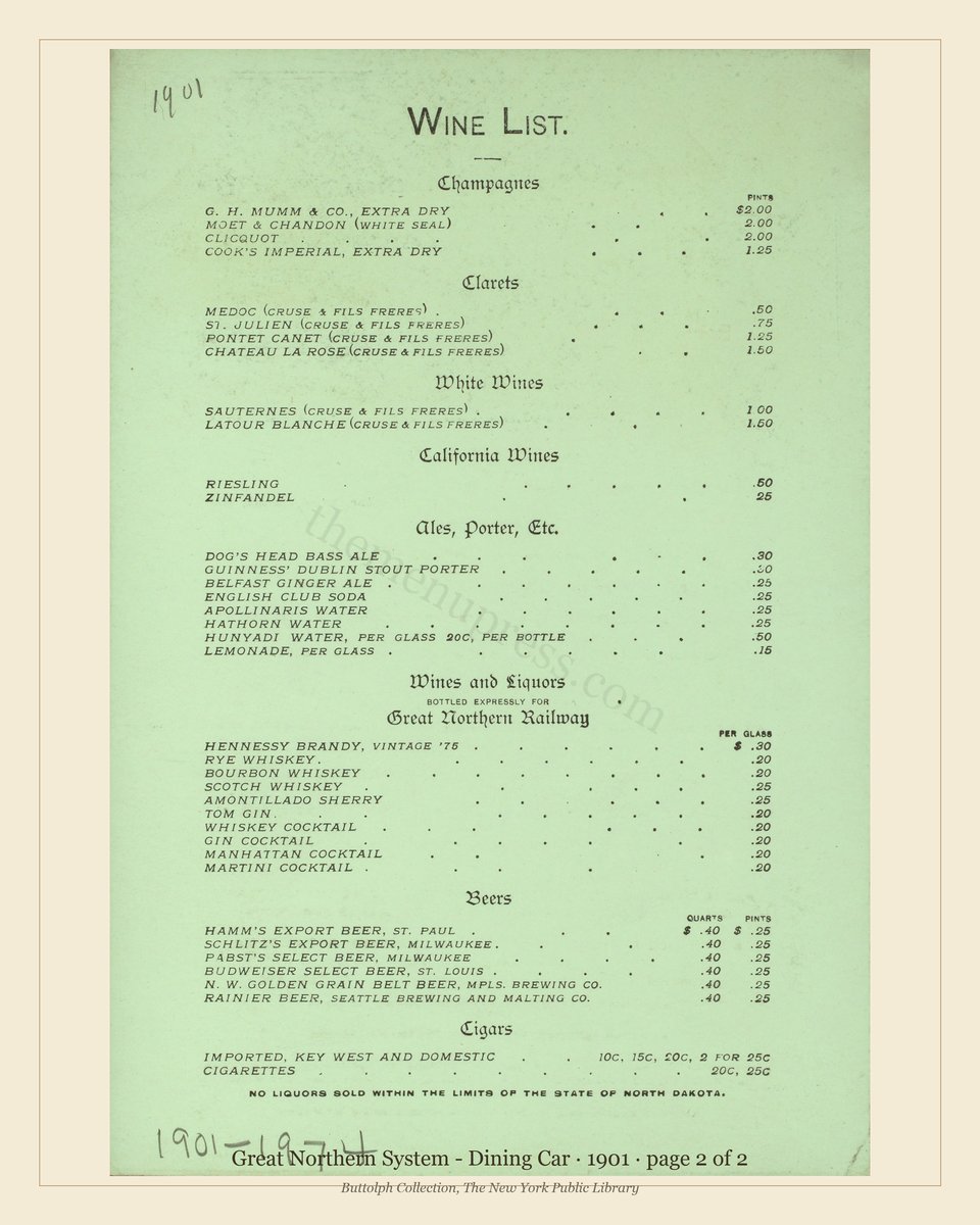 Vintage menu — page 2 of 2