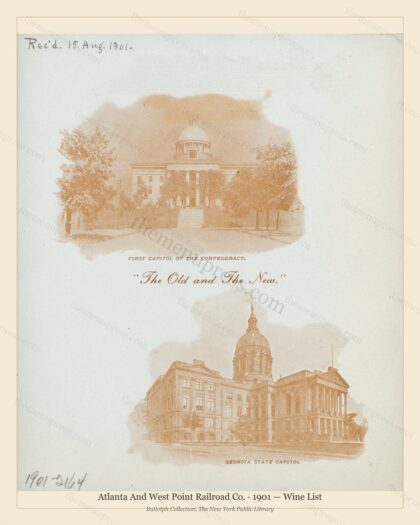 Vintage menu preview — 1901 Vintage Dining Car Menu — Atlanta and West Point Railroad, American Rail Di