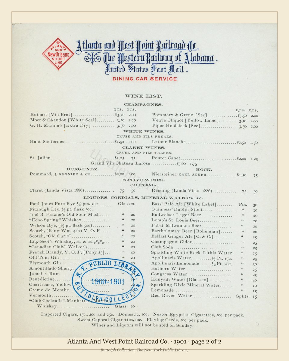 Vintage menu — page 2 of 2