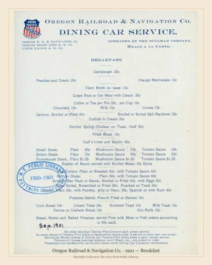 Oregon Railroad & Navigation Co. · 1901 — Breakfast