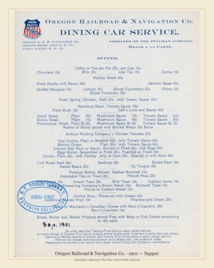 Oregon Railroad & Navigation Co. · 1901 — Supper