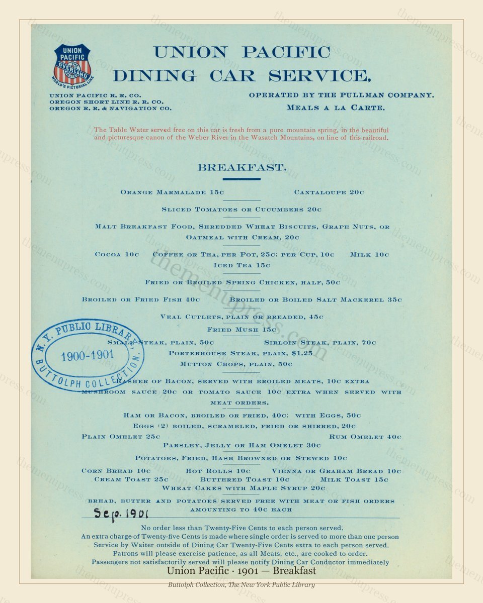 Vintage menu preview — 1901 Vintage Breakfast Menu — Union Pacific, American Rail Dining Car (Complete