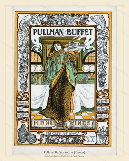 Vintage menu preview — 1901 Vintage Dinner Menu — Pullman Buffet, American Rail Dining Car (Complete 4-